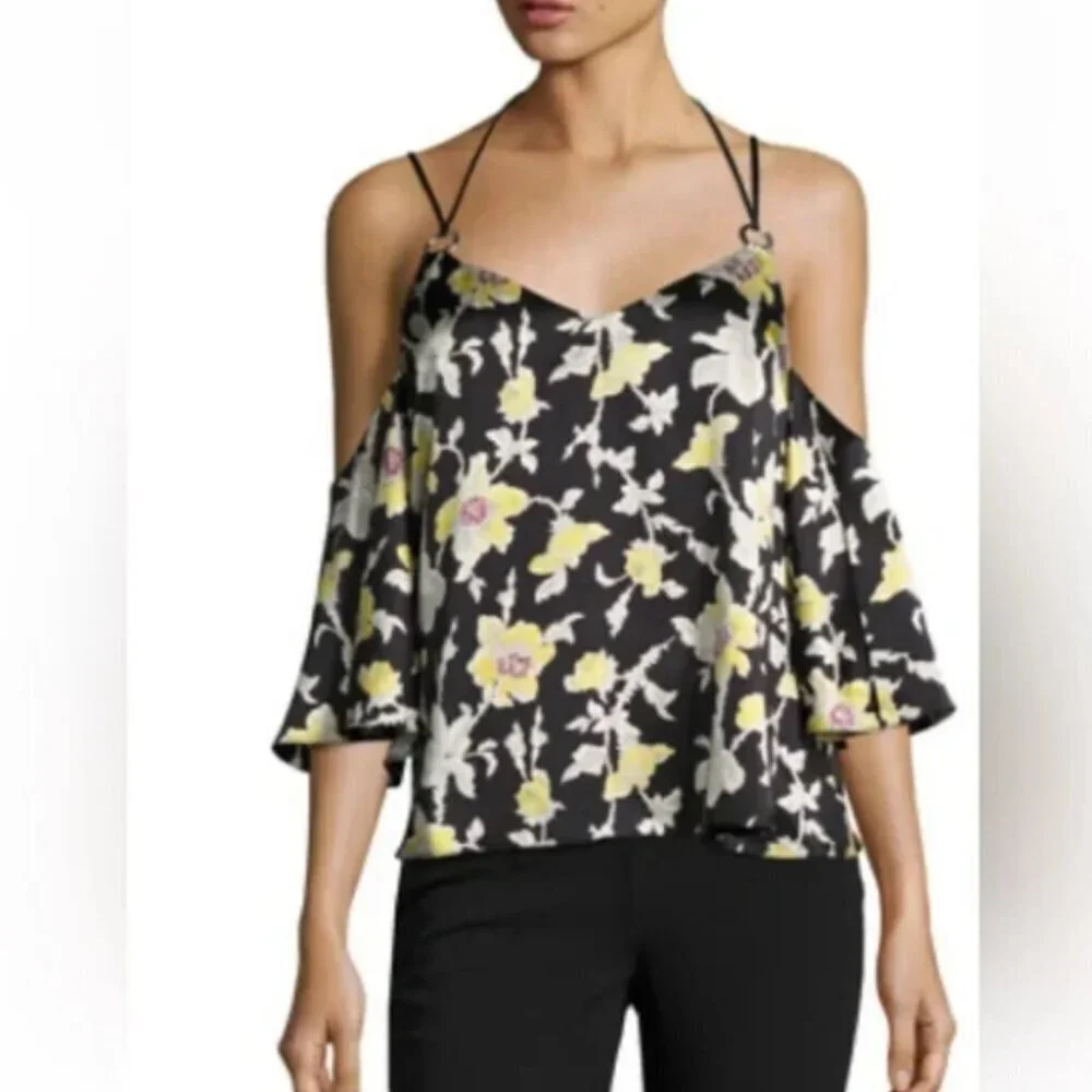 Cinq a‎ Sept Rayna Silk Floral Cold Shoulder Blouse